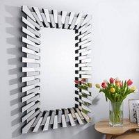FurnitureboxUK Starburst Medium 100cm x 66cm 3D Silver Rectangular Sunburst Modern Hallway Bedroom Dining And Living Room Mirror
