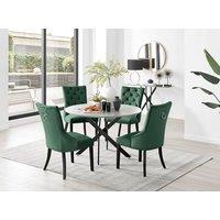 FurnitureboxUK Novara Grey Concrete Effect Black Leg 120cm Round Dining Table & 6 Belgravia Black Leg Chairs in Green