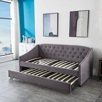 KOSY KOALA Daybed with Trundle Grey 3ft Single Velvet Tufted Wooden Bedroom