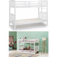 KOSY KOALA Wood Bunk Bed Comes With 2 Spring Mattresses For Kids Children Adults in White | Size: Single