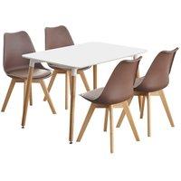 Life Interiors 5PCs Dining Set - a Halo Dining Table & Set of 4 Lorenzo Tulip chairs with Padded Seat in Brown
