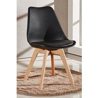 Life Interiors Single 'Tulip Dining Chair' Leather Padded Seat Solid Wood Legs in Black