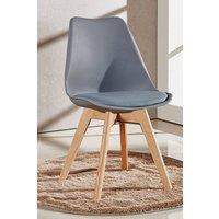 Life Interiors Single 'Tulip Dining Chair' Leather Padded Seat Solid Wood Legs in Grey