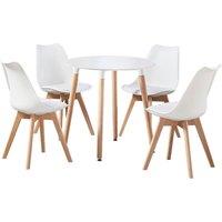 Life Interiors 5PCs Dining Set - a Round Dining Table & Set of 4 Lorenzo Tulip chairs with Padded Seat in White