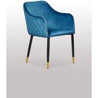 Life Interiors Single Verona Velvet Dining Chair with Quilted Back & Black Legs - Modern Accent Chair with Gold Foot Caps in Blue