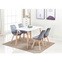 Life Interiors 5PCs Dining Set - a Halo Dining Table & Set of 4 Lorenzo Tulip chairs with Padded Seat in Grey