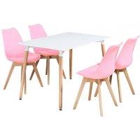 Life Interiors 5PCs Dining Set - a Halo Dining Table & Set of 4 Lorenzo Tulip chairs with Padded Seat in Pink