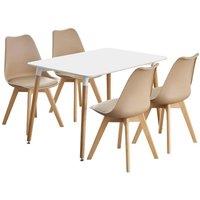Life Interiors 5PCs Dining Set - a Halo Dining Table & Set of 4 Lorenzo Tulip chairs with Padded Seat in Beige