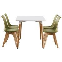 Life Interiors 5PCs Dining Set - a Halo Dining Table & Set of 4 Lorenzo Tulip chairs with Padded Seat in Green