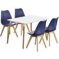 Life Interiors 5PCs Dining Set - a Halo Dining Table & Set of 4 Lorenzo Tulip chairs with Padded Seat in Blue