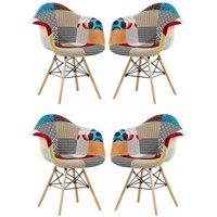 Life Interiors Set of 4 Colorful Patchwork Tub Accent Chairs, Wooden Legs & Metal Wire Frame, Mid-Century Modern Dining Chair