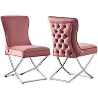Life Interiors Set of 2 Trafalgar Velvet Dining Chairs with Gold Crossed Legs - Modern Upholstered Accent Chair in Dark Pink
