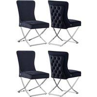 Life Interiors Set of 4 Trafalgar Velvet Dining Chairs with Gold Crossed Legs - Modern Upholstered Accent Chair in Black
