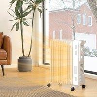 HOMCOM 11 Fin Portable Oil Filled Heater Radiator, Energy Efficient, White