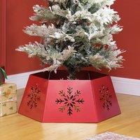 HOMCOM Hexagon Christmas Tree Base Cover with Hollow Snowflake Patterns Red