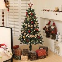 HOMCOM Artificial Prelit Christmas Tree with LED Lights, Xmas Tree with Decor in Red | Size: 5ft