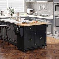 HOMCOM Rolling Kitchen Microwave Island with Flexible Storage Kitchen Unit in Black