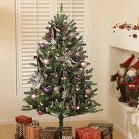HOMCOM Artificial Prelit Christmas Tree w/ LED Lights, Purple Ornaments in Green | Size: 6ft