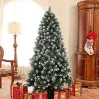 HOMCOM Artificial Pine Christmas Tree with Pinecones, Steel Base in Green | Size: 5ft