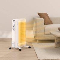 HOMCOM 7 Fin Portable Oil Filled Radiator, 1500W Quiet Electric Heater in White