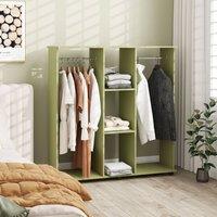 HOMCOM Mobile Open Wardrobe Storage Shelves w/6 Wheels Clothes Hanging Rail in Green