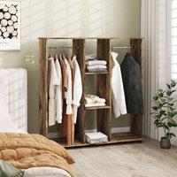 HOMCOM Mobile Open Wardrobe Storage Shelves w/6 Wheels Clothes Hanging Rail in Brown