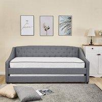 KOSY KOALA Daybed with Trundle Grey 3ft Single with 2 Mattresses Fabric Tufted Wooden Bedroom