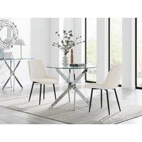 FurnitureboxUK Novara 100cm Round Dining Table and 2 Pesaro Black Leg Chairs in Cream