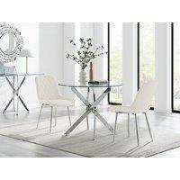 FurnitureboxUK Novara 100cm Round Dining Table and 2 Pesaro Silver Leg Chairs in Cream