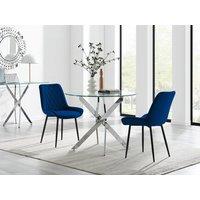 FurnitureboxUK Novara 100cm Round Dining Table and 2 Pesaro Black Leg Chairs in Navy