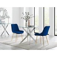 FurnitureboxUK Novara 100cm Round Dining Table and 2 Pesaro Gold Leg Chairs in Navy