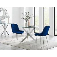 FurnitureboxUK Novara 100cm Round Dining Table and 2 Pesaro Silver Leg Chairs in Navy