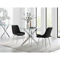 FurnitureboxUK Novara 100cm Round Dining Table and 2 Pesaro Silver Leg Chairs in Black