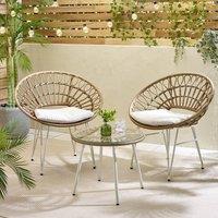 FurnitureboxUK Crete Light Brown Rattan Outdoor Table & 2 Chairs Set