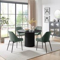 FurnitureboxUK Penrose Black Round Dining Table & 4 Beaumont Chairs in Green
