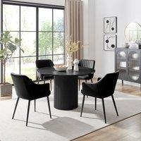 FurnitureboxUK Penrose Black Round Dining Table & 4 Calla Faux Leather Chairs
