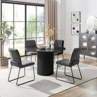 FurnitureboxUK Penrose Black Round Dining Table & 4 Halleyy Chairs in Dark Grey