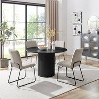 FurnitureboxUK Penrose Black Round Dining Table & 4 Halleyy Chairs in Light Grey