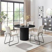 FurnitureboxUK Penrose Black Round Dining Table & 4 Halleyy Chairs in Taupe