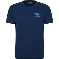 Mountain Warehouse Men 'Southwold' Breathable Regular Fit Printed Cotton T-Shirt in Dark Blue | Size: Small