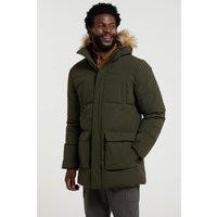 Mountain Warehouse Men 'Fern' Water Resistant Padded Parka Jacket Padded Hooded Winter Coat in Khaki | Size: XXS