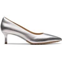 Clarks Women Adela Court Silver Leather Pumps in Gold | Size: 5-Wide Fit