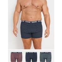 BadRhino Men 3 Pack Stripe & Spot Boxers in Blue | Size: 7-8X-Large