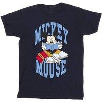 Disney Men Mickey Mouse Reading Books Cotton T-Shirt in Navy | Size: Small
