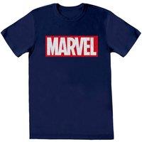 Marvel Comics Men Box Logo Cotton T-Shirt in Navy | Size: Medium