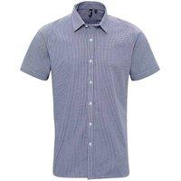 Premier Men Gingham Cotton Short-Sleeved Shirt in Navy | Size: large
