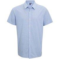 Premier Men Gingham Cotton Short-Sleeved Shirt in Light Blue | Size: X-Large