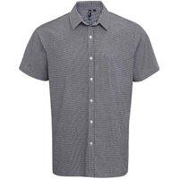Premier Men Gingham Cotton Short-Sleeved Shirt in Black | Size: X-Large