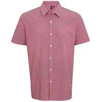 Premier Men Gingham Cotton Short-Sleeved Shirt in Red | Size: Medium
