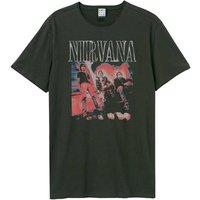 Amplified Men Distressed Band Photo Nirvana T-Shirt in Charcoal | Size: X-Small